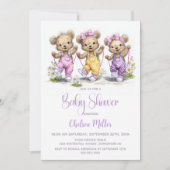 Invitation Girl Teddy Bears Wearing Polka Dot Overalls (Devant)