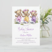 Invitation Girl Teddy Bears Wearing Polka Dot Overalls (Debout devant)