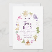Invitation Girl Three Rex Dinosaur 3ème anniversaire Invitati (Devant)