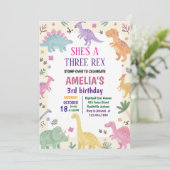 Invitation Girl Three Rex Dinosaur 3rd Birthday (Debout devant)