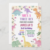 Invitation Girl Three Rex Dinosaur 3rd Birthday (Devant / Derrière)
