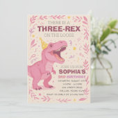 Invitation Girl Three-Rex Dinosaur Birthday (Debout devant)
