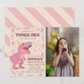 Invitation Girl Three-Rex Dinosaur Birthday Photo (Devant / Derrière)