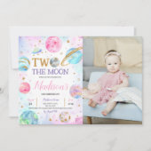 Invitation Girl Two The Moon Space Photo Anniversaire (Devant)