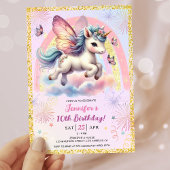 Invitation Girl Unicorn Gold Parties scintillant rose 10e fêt