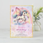 Invitation Girl Unicorn Gold Parties scintillant rose 8e anni (Debout devant)