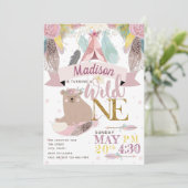 Invitation Girl Wild One Boho premier anniversaire (Debout devant)