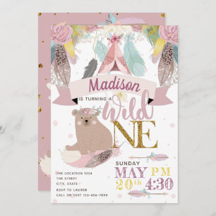 Invitation Girl Wild One Boho premier anniversaire
