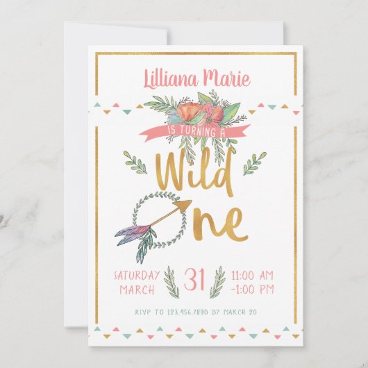 Invitation Girl Wild One Boho Tribal First Birthday Invitatio (Devant)