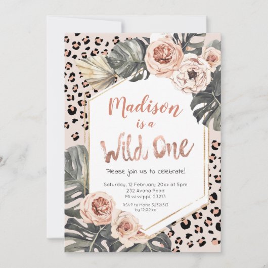 Invitation Girl Wild One Empreinte de léopard Anniversaire (Devant)