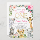 Invitation Girl Wild One Jungle Animaux (Devant / Derrière)