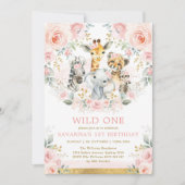 Invitation Girl Wild One Jungle Safari Blush Floral Anniversa (Devant)