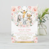 Invitation Girl Wild One Jungle Safari Blush Floral Anniversa (Debout devant)