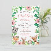 Invitation Girl Woodland 1er Anniversaire Animaux (Debout devant)