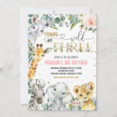 Invitation Girl Young Wild and Three 3e Animal Birthday (Devant)