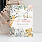 Invitation Girl Young Wild and Three 3e Animal Birthday