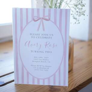 Invitation Girlie Bow 1er 2e 3e anniversaire Elégant minimali