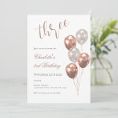 Invitation Girl's 3rd birthday, with beige balloons (Debout devant)