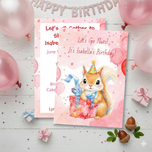 Invitation Girl's Birthday Party  | Adorable Squirrel  