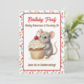 Invitation Girl's Birthday Party | Mouse & Cupcake Themed (Debout devant)