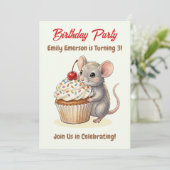 Invitation Girl's Birthday Party | Mouse & Cupcake Themed (Debout devant)
