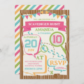 Invitation Girls Birthday Party Scavenger Hunt Birthday Party (Devant / Derrière)