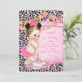 Invitation Girls Chic Pink Leopard 1er anniversaire (Debout devant)