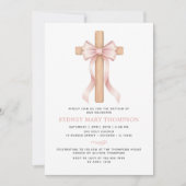 Invitation Girl's Christian Baptism Pink Bow (Devant)