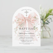 Invitation Girl's Christian Baptism Pink Floral Bow (Debout devant)