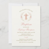 Invitation Girl's Christian Baptism Pink Floral Bow (Devant)