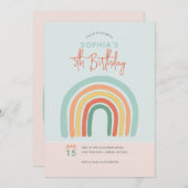 Invitation Girls Cute Boho Rainbow Kids 5e anniversaire (Devant / Derrière)