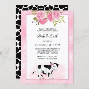 Invitation Girls Cute Cow Impression et Baby shower Floral