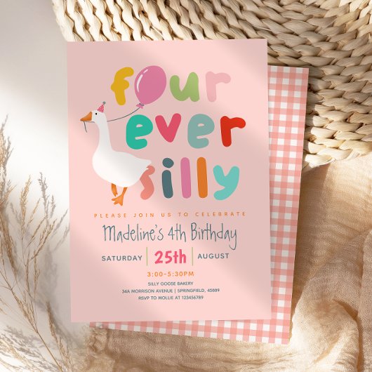 Invitation Girls Cute “Four Ever Silly” 4th Birthday Goose