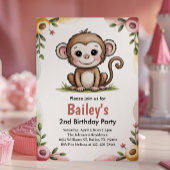 Invitation Girls Cute Monkey Jungle Birthday Party