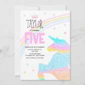 Invitation Girls Cute Rainbow Unicorn Enfants 5e anniversaire (Devant)