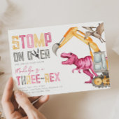 Invitation Girl's Dino Construction 3ème anniversaire Invitat