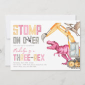 Invitation Girl's Dino Construction 3ème anniversaire Invitat (Devant)