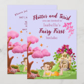 Invitation Girls Fairy First Fairytale Mushroom Butterfly (Devant / Derrière)