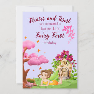 Invitation Girls Fairy First Fairytale Mushroom Butterfly