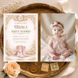 Invitation Girl's First 1st Rodeo Pink Bow Photo Birthday<br><div class="desc">Adorable Girls First Rodeo birthday invitation featuring a pink bow cowgirl theme with space for a photo. Perfect for celebrating a first birthday with a fun western inspired party. Ideal for cowgirl birthdays,  rodeo themed celebrations,  and country style birthday parties. Editable text and photo. Print ready layout.</div>