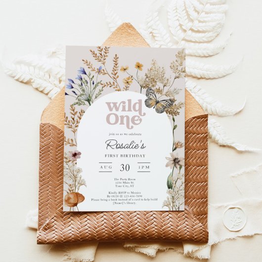 Invitation Girl's First Birthday Wild One Wildflower