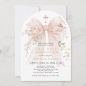 Invitation Girl's First Communion Pink Floral Bow Arched (Devant)