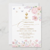 Invitation Girl's First Holy Communion Pastel Floral (Devant)