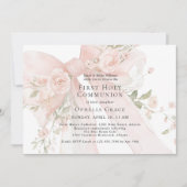 Invitation Girl's First Holy Communion Pink Floral Bow (Devant)