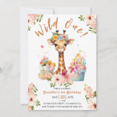 Invitation Girls Giraffe 1er anniversaire Pink Safari (Devant)