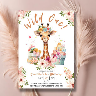 Invitation Girls Giraffe 1er anniversaire Pink Safari