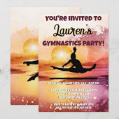 Invitation Girls Gymnastique Sunset Beach Anniversaire (Devant / Derrière)