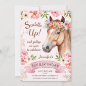 Invitation Girls Horse 2e anniversaire Floral Saddle Up! (Devant)