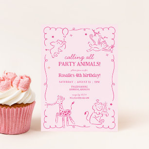 Invitation Girls Jungle Zoo Safari Animaux Anniversaire