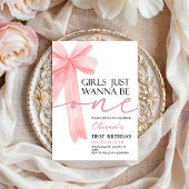 Invitation Girls Just Wanna Be One Pink Bow 1st Birthday